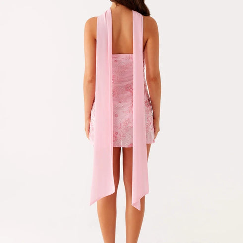 Sequin Strapless Mini Dress with Scarf Y2K Rhinestone Sleeveless Off Shoulder Design for Parties